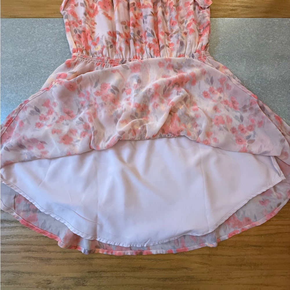 Steve Madden Faith Floral Mini Dress Pleated Bodice Tiered Ruffle Skirt Medium - Picture 4 of 11